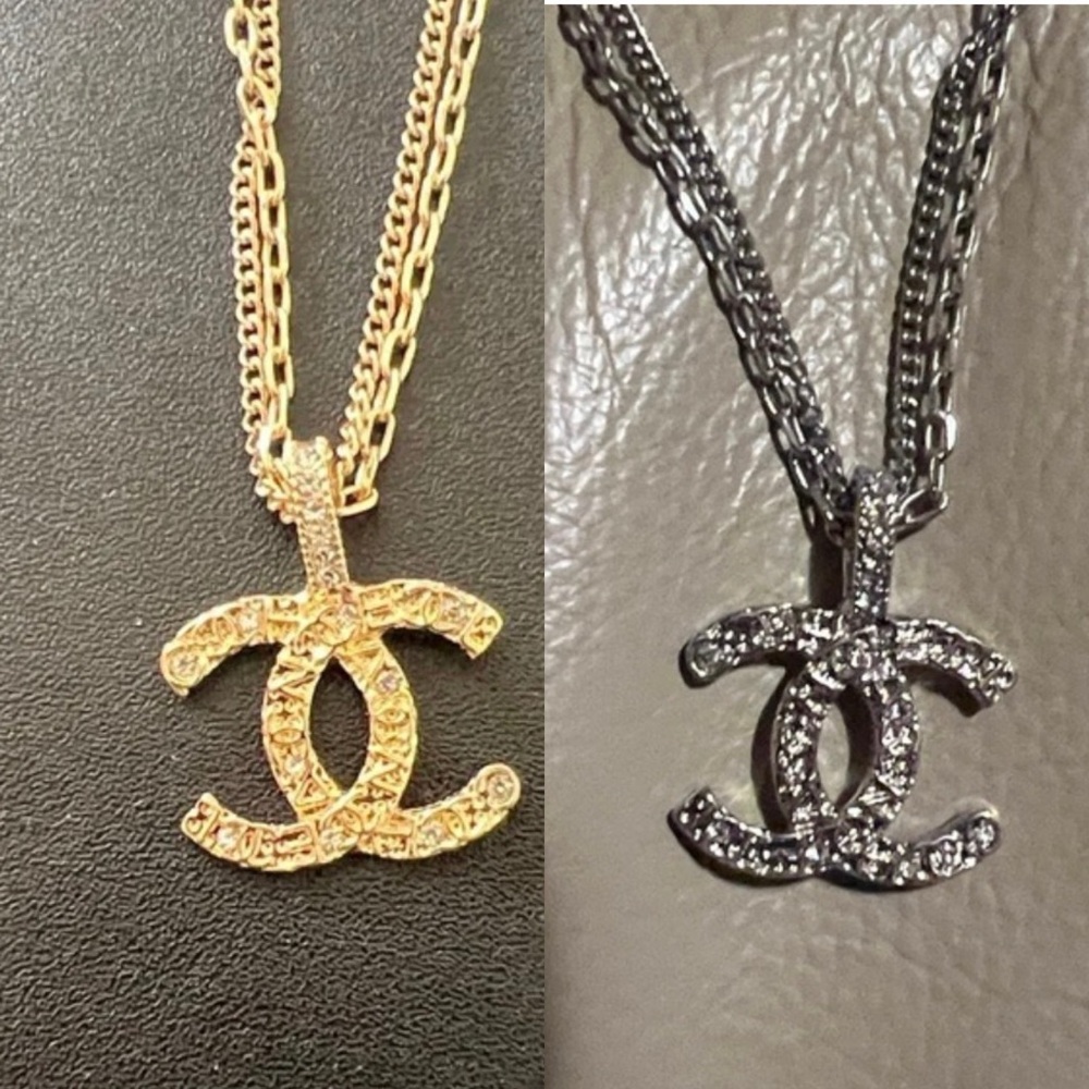Monogrammed Gold or Silver Double Chain Rhinestone Necklace